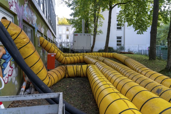Water damage restoration, dehumidification, after flooding of a building, vacuum drying, indoor swimming pool in Essen-Werden, heavily flooded by the Ruhr flood in July 2021, drying system