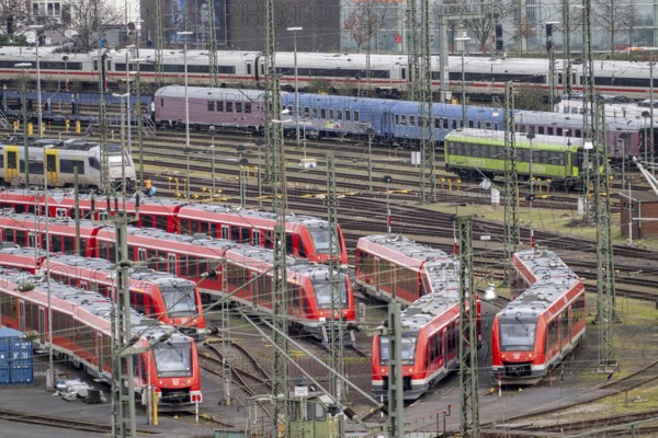 DB Regio stabling facility in Cologne Deutzerfeld, where suburban trains and regional trains wait for their turn, Cologne Deutz, North Rhine-Westphalia, Germany, Europe