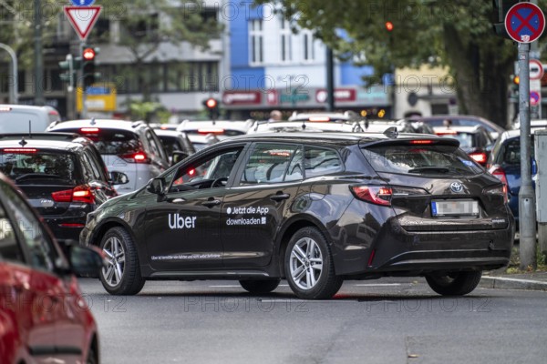 Rental car, taxi, provided to passengers via an app by the online hire service Uber, in Düsseldorf, North Rhine-Westphalia, Germany, Europe