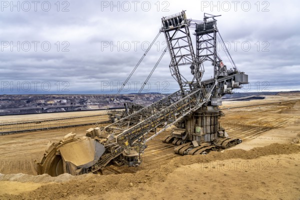 Opencast lignite mine Garzweiler 2, bucket wheel excavator 261 excavating the surface, near the rest of the hamlet of Lützerath, Erkelenz, North Rhine-Westphalia, Germany, Europe