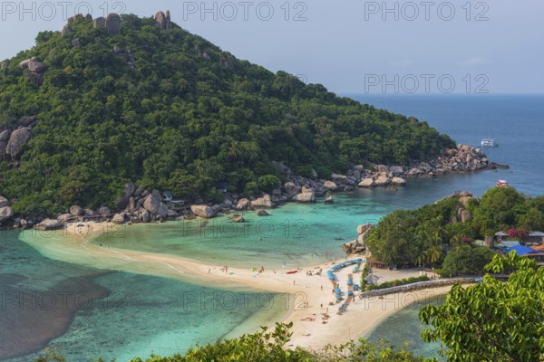 View of the holiday island Nang Yuan Island, island, tropical, tropics, landscape, bathing holiday, bathing beach, dream holiday, exotic, coastal landscape, Asian, natural landscape, rock, natural paradise, sight, beautiful, natural, paradise, holiday paradise, seascape, summer, beautiful weather, climate, nature, coastline, ocean, sea, water, turquoise, beach holiday, panorama, snorkelling, paradisiacal, overview, beach, Koh Tao, Thailand, Asia