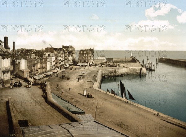 The quay at the harbour, Tréport, Normandy, France, ca 1890, Historical, digitally restored reproduction from a 19th century original, Record date not stated, Europe