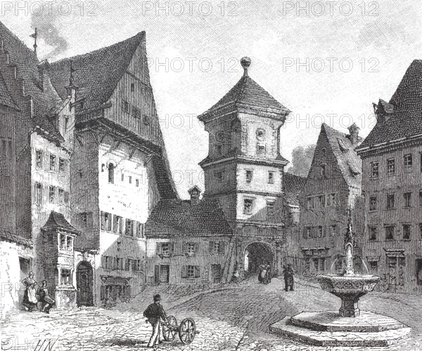 The Landau Tor tor of Landsberg in 1890, Bavaria, Germany, digital reproduction of an original 19th century, historical, Europe