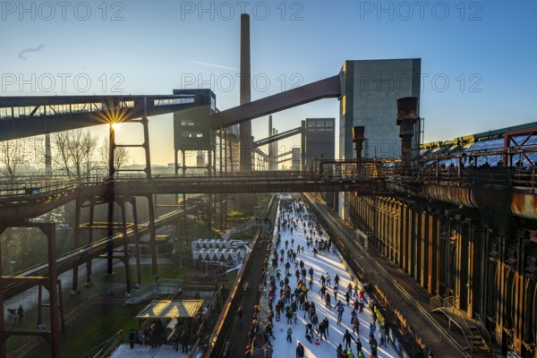 Ice rink at the Zollverein coking plant, Zollverein World Heritage Site, Essen, Germany, Europe