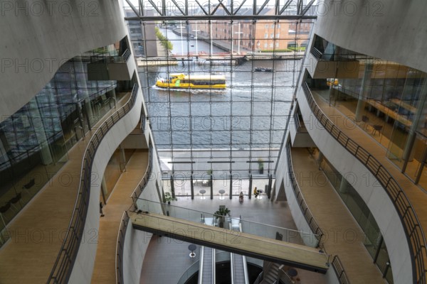 The Danish Royal Library, new building, the so-called Black Diamond, view from the building onto the harbour, Copenhagen, Denmark, Europe