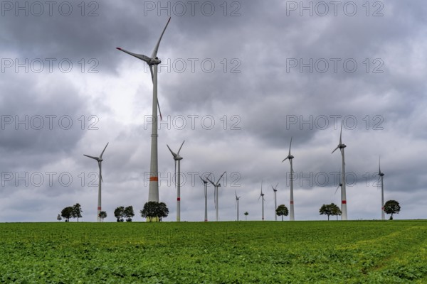Wind farm east of Paderborn, on the B64 federal highway, North Rhine-Westphalia, Germany, Europe