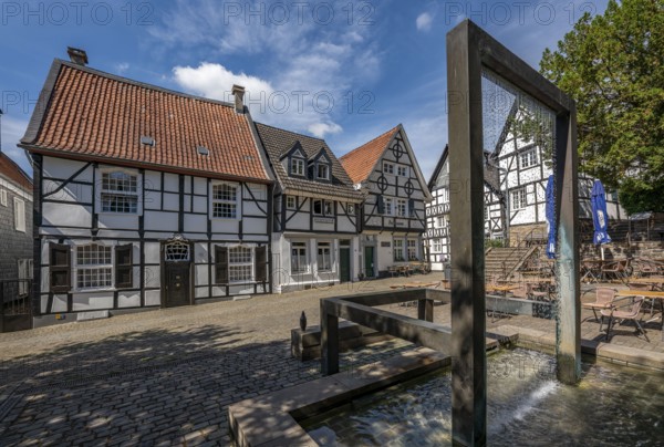 The old town centre of Essen-Kettwig, Ruhrstrasse, Weberbrunnen, Essen North Rhine-Westphalia, Germany, Europe