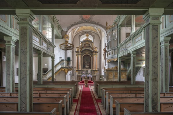 Interior of the Protestant parish church, built 1733-1748, Hauptstr. 44, Betzenstein, Upper Franconia, Bavaria, Germany, Europe