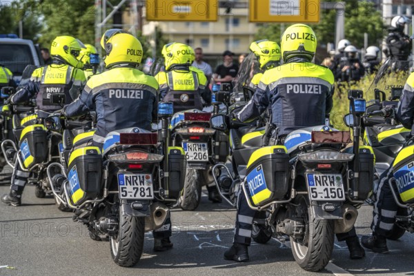 Police officers, police motorbikes, in action at the demonstration against the AFD party conference in Essen, North Rhine-Westphalia, Germany, Europe