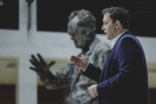 Lars Klingbeil, SPD party chairman, speaks to the press at the kick-off meeting of the SPD party executive at the Willy Brandt House in Berlin, 16 March 2024