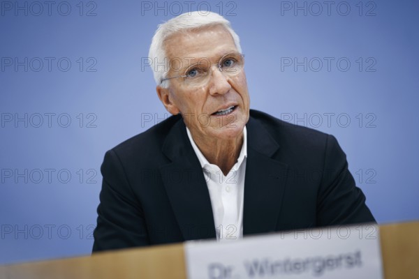 Ralf Wintergerst, Bitkom President, recorded during a press conference on the economic protection report at the Federal Press Conference in Berlin, 28/08/2024