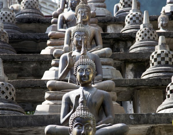 Buddha statues at Gangaramaya Temple, Colombo, Sri Lanka, Asia