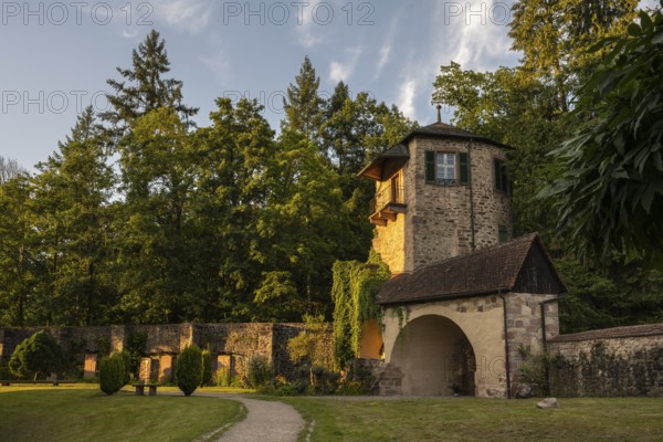 The prelate's defence tower, originally a fortified tower and defence structure on the historic town wall of Gengenbach, was converted into a residential tower and retreat for Abbot Benedikt Rischer in the 18th century. Place of interest in the old town centre of Gengenbach, Ortenaukreis, Baden-Württemberg, Germany, Europe