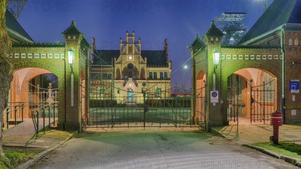 Zollern colliery entrance area illuminated Dortmund Germany