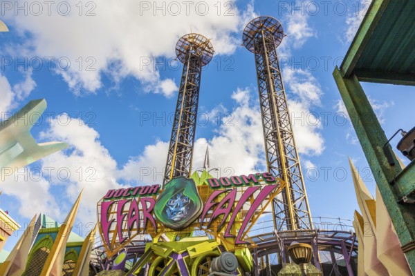 Doctor Doom's Fearfall ride in Marvel Super Hero Island at Universal Studios Islands of Adventure in Orlando, Florida, USA, North America