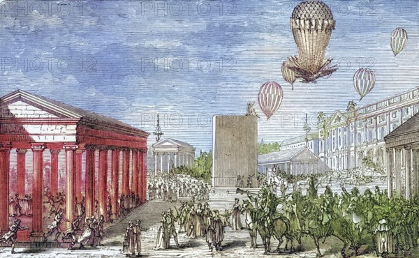 Coronation celebration of Napoleon I in Paris, France, 16 December 1804, Coronation fete of Napoleon I in Paris France 16 December 1804 From the book Wondeful Balloon Ascents or The Conquest of the Skies published c 1870, Historic, digitally restored reproduction from a 19th century original, Record date not stated, Europe