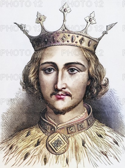 Richard II (1367-1400), King of England since 1377, forced to abdicate in September 1399 in favour of Henry Bolingbroke (Henry IV), died, probably murdered, at Pontefract Castle in early 1400, member of the Plantagenet dynasty, Historical, digitally restored reproduction from a 19th century original, Record date not stated