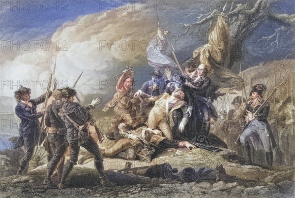 Death of General Montgomery, Battle of Quebec 1775, General Richard Montgomery 1736, 1775. officer of the American Revolution, Historical, digitally restored reproduction from a 19th century original, Record date not stated