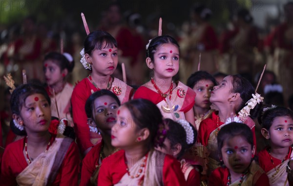 Paricipants in a Bihu dance workshop ahead of Rongali Bihu Festival, in Guwahati, India on 8 April 2025