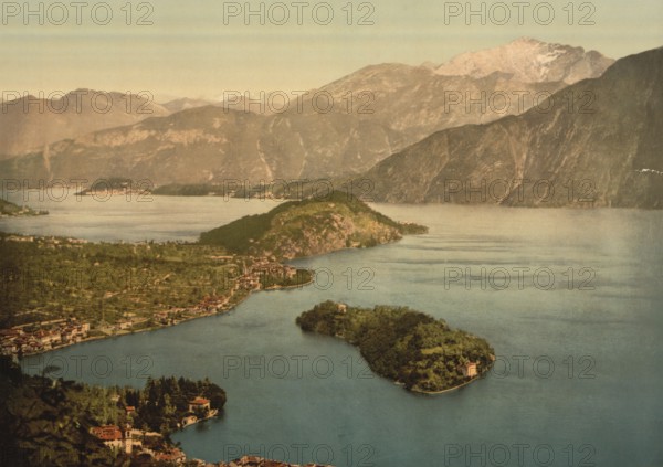Tremezzina Bay, Lake Como, Italy, Historical, digitally restored reproduction from a 19th century original, 1880, Record date not stated, Europe