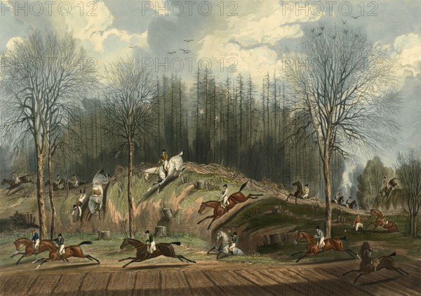 St Albans Grand Steeple Chase on 8 March, 1832, a famous horse race over cross country tracks in England from 1830 to 1839, Historic, digitally restored reproduction from a 19th century original, Record date not stated