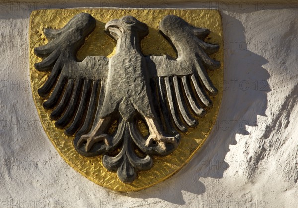 Imperial eagle on the town hall, heraldic animal of the town of Goslar, Old Town, UNESCO World Heritage Site, Lower Saxony, Germany, Europe
