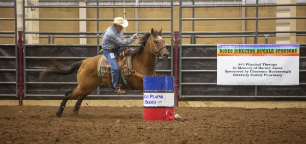 Oklahoma City, Oklahoma, The barrel racing event at the Great Plains Rodeo, an annual gay rodeo that features traditional rodeo competition while emphasizing the camaraderie of the LGBTQ community