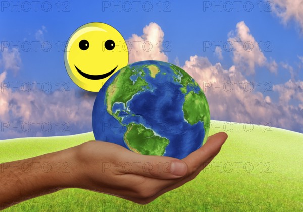 Symbolic image, smiley face for Europe, world, Germany, Bundestag, new government 2025, sign with a call to action, world crisis, wars, autocracies, democracy in danger, urgently needed reforms, planning for the future, no politician haggling, hope, partnership, USA in danger, Russian threat, Nato, cohesion, humanity, Europe