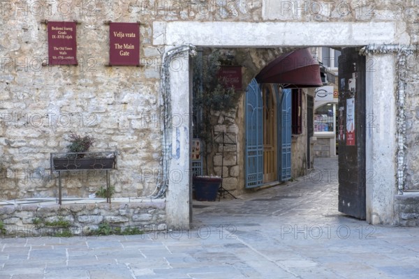 The main gate in the city wall of Budva, Montenegro, Balkans, Europe