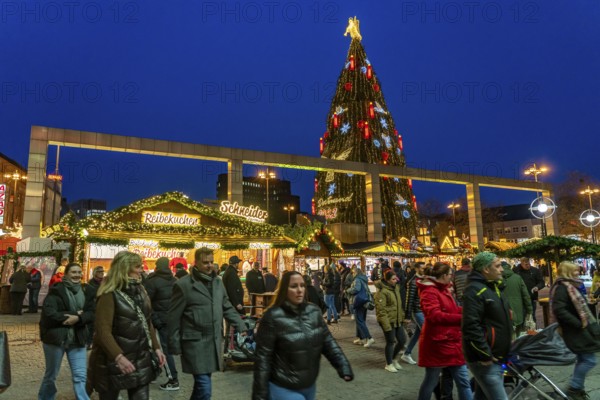 Christmas market in Dortmund, Hansaplatz, the market with the world's largest Christmas tree, North Rhine-Westphalia, Germany, Europe