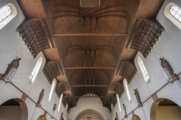 Wooden vault of St Otto's Church, built from 1912 to 1914 in Art Nouveau style, Siechenstraße 61, Bamberg, Upper Franconia, Bavaria, Germany, Europe