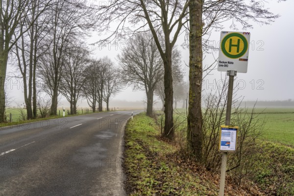 Bus stop, near Kuckum, line EK3 Dorf bei Erkelenz, public transport with only a few connections during the week, no bus service at weekends North Rhine-Westphalia, Germany, Europe