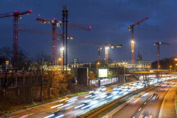 Major construction site in Düsseldorf, on the B8, Danziger Straße, construction of a residential and commercial complex, Deiker Höfe, North Rhine-Westphalia, Germany, Europe