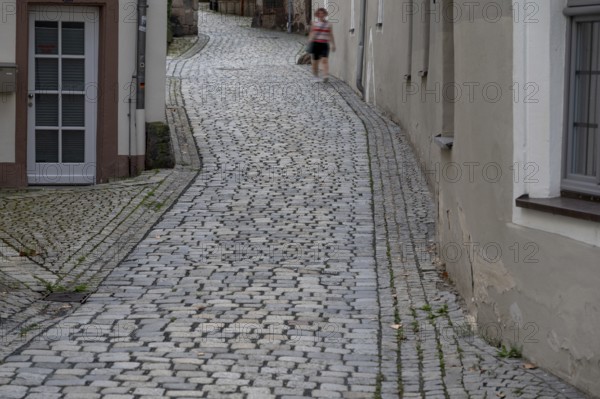 Street paved with basalt stones in the old town centre, Kulmbach, Upper Franconia, Bavaria, Germany, Europe