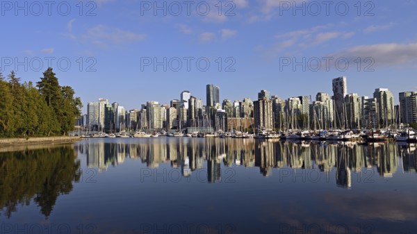 Vancouver skyline with Coal Harbour, photographed from Stanley Park, Vancouver, Canada, North America