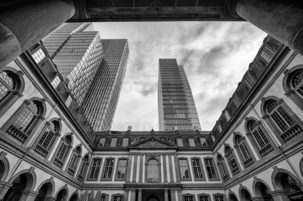 Thurn und Taxis Palais, also known as Bundespalais or Palais Frankfurt, black and white, Frankfurt am Main, Hesse, Germany, Europe