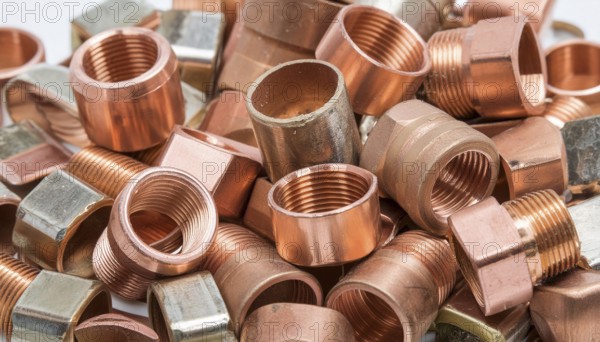 Material, metal, copper, a large quantity of copper fittings and pipe sections