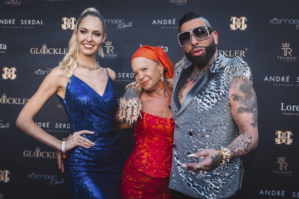 Beatrice Turin, Barbara Engel and Harald Glööckler at the first Fashion Night with Harald Glööckler for his new fashion collection Teuber by HARALD GLÖÖCKLER at Loretta am Wannsee in Berlin on 28 June 2024