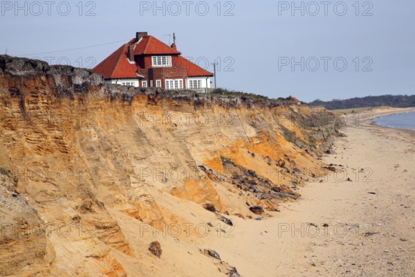 House on cliff top subsequently demolished in March 2011 because of coastal erosion, Easton Bavents, Suffolk, England, United Kingdom, Europe