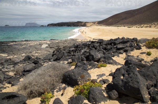 Sandy beach Playa de las Conchas, Graciosa island, Lanzarote, Canary Islands, Spain, Europe