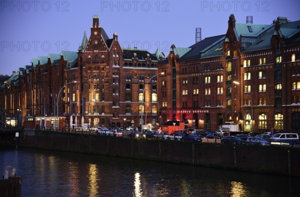 Europe, Germany, Hamburg, historic warehouse district, view from the customs canal to the former brick warehouses, Hamburg, Hamburg, Federal Republic of Germany, Europe