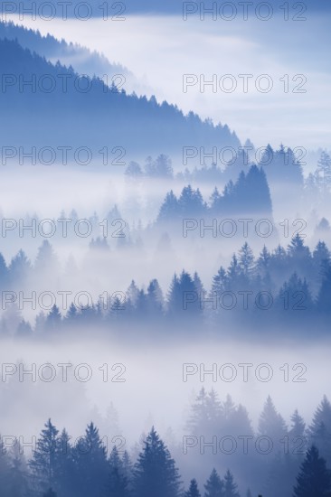 Fog and forest in Oberägeri in the canton of Zug, Switzerland, Europe