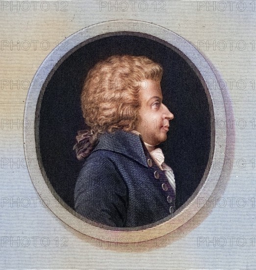 Wolfgang Amadeus Mozart 1756-1791, German composer. From the book Gallery of Portraits, published in 1833, Historic, digitally restored reproduction from a 19th century original, Record date not stated