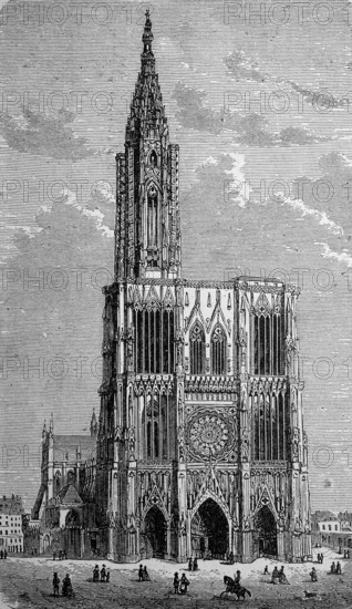 The cathedral in Strasbourg, Alsace, France, in 1885, Historical, digital reproduction of an original from the 19th century, Europe