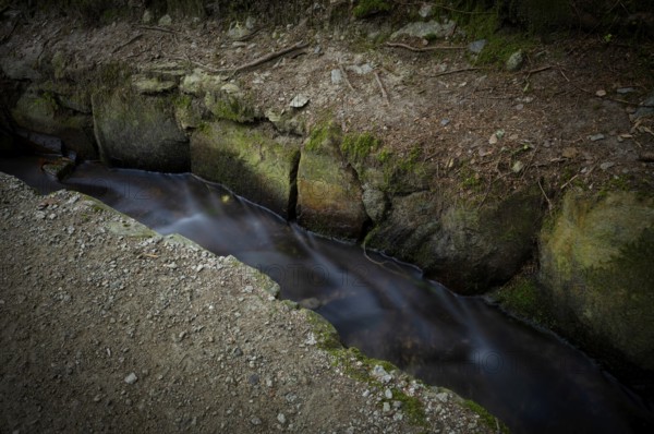 Hiking trail, Schenner Waalweg, Neuwaal, stream, long exposure, Schenna, Scena, South Tyrol, Autonomous Province of Bolzano, Italy, Europe