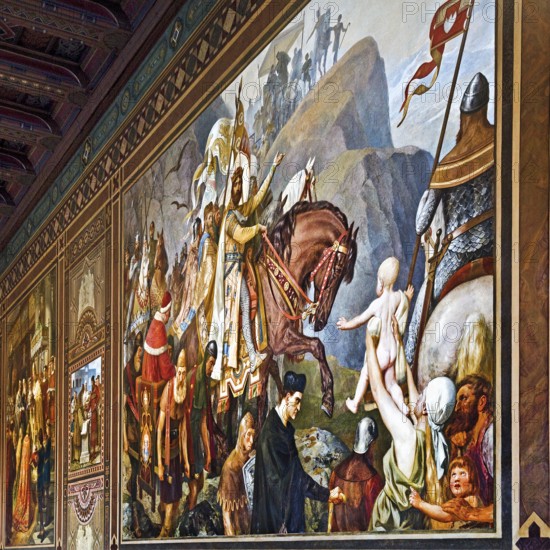 Henry III's return from Italy in 1047 by Hermann Wislicenus, mural in the Kaisersaal Goslar, Lower Saxony, Germany, Europe