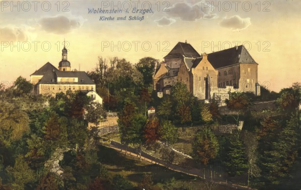 Historical postcard, picture postcard, Wolkenstein in the Erzgebirge, Saxony, Germany, digitally enhanced reproduction of an original from around 1900, picture postcard, Europe