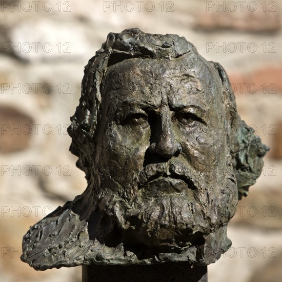 Portrait head Carl Vogt by Thomas Duttenhoefer, bronze, green patina, Giessener Köpfe, Altes Schloss Giessen, Hesse, Germany, Europe