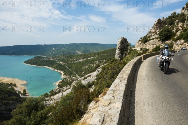Panoramic road, Lac de Sainte-Croix, Verdon Gorge, Gorges du Verdon, Verdon Regional nature park Park, Provence, Provence-Alpes-Cote-d'Azur, South of France, France, Europe