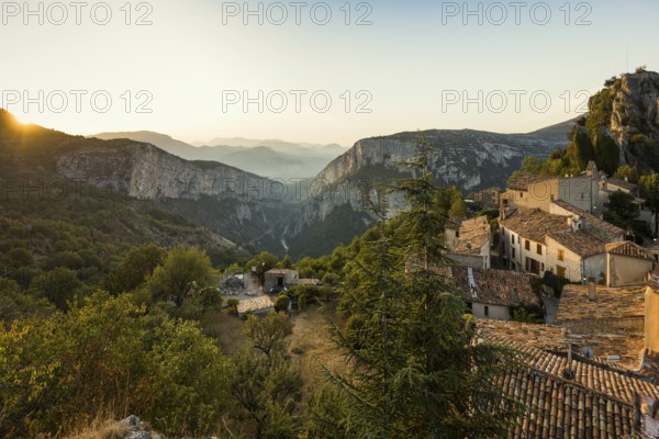 Mountain village, sunrise, Rougon, Verdon Gorge, Gorges du Verdon, Alpes-de-Haute-Provence department, Provence-Alpes-Côte d'Azur region, France, Europe
